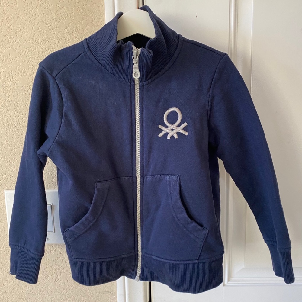 Benetton Boys Navy Zip-Up Sweater Size 4-5 Years